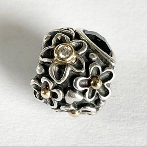 Pandora Dew Drops on Flowers Diamond Charm w/14k Details, Onyx & Diamonds